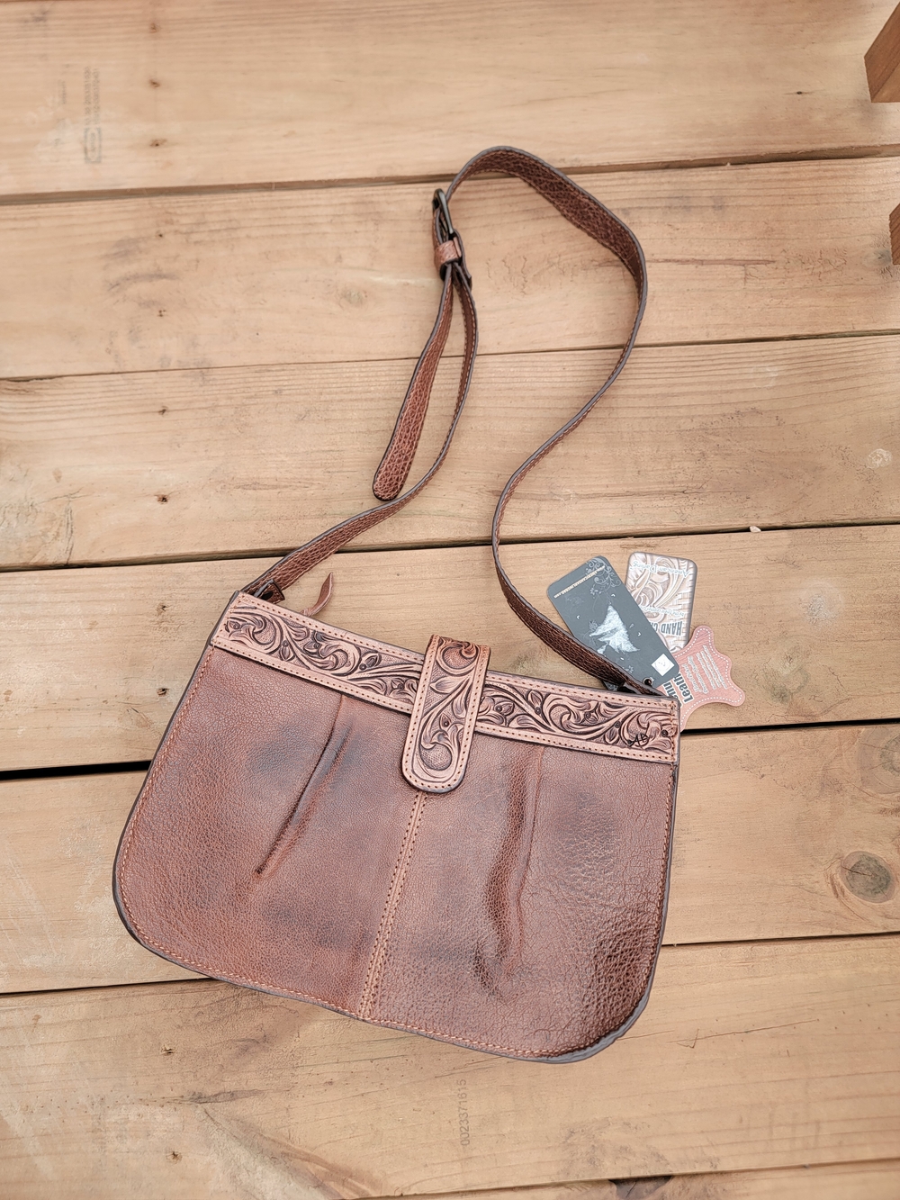 American Darling Brown Tooled Leather Shoulder Bag